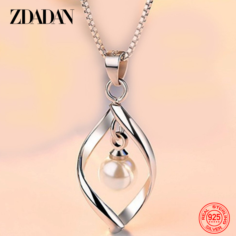Pearl Trim Chain - ZDADAN 925 Sterling Silver Hollow Twisted