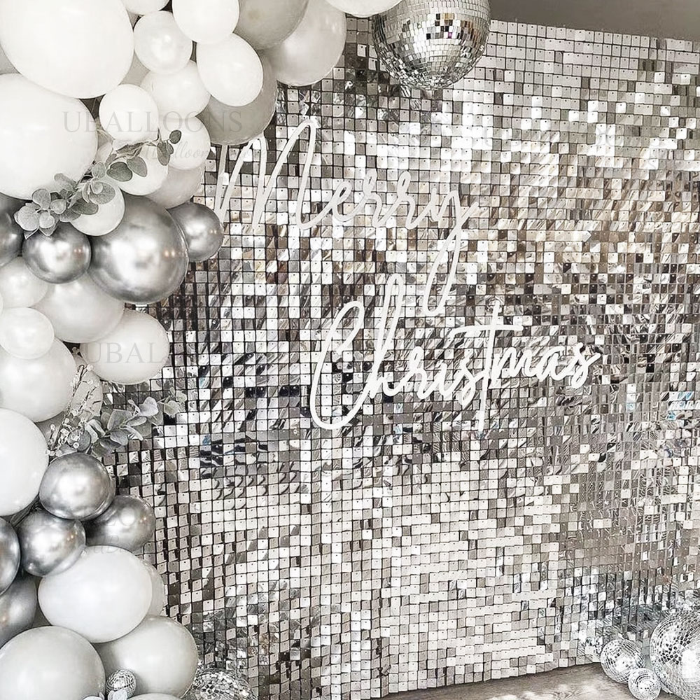 Sequin Fabric Panel - Silver Sequin Wall Backdrop Panels 12/18/24pcs