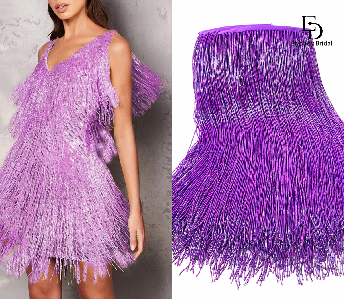 30CM Long Purple Green Black B - Beaded Trim Fringe recension och pris