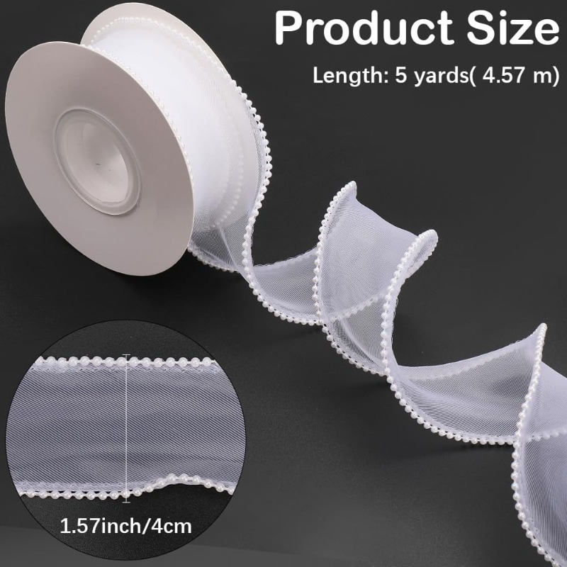 5 Yards White Faux Pearl Edge  - Organza Ribbon Spool recension och pris