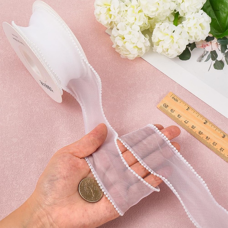5 Yards White Faux Pearl Edge  - Organza Ribbon Spool recension och pris