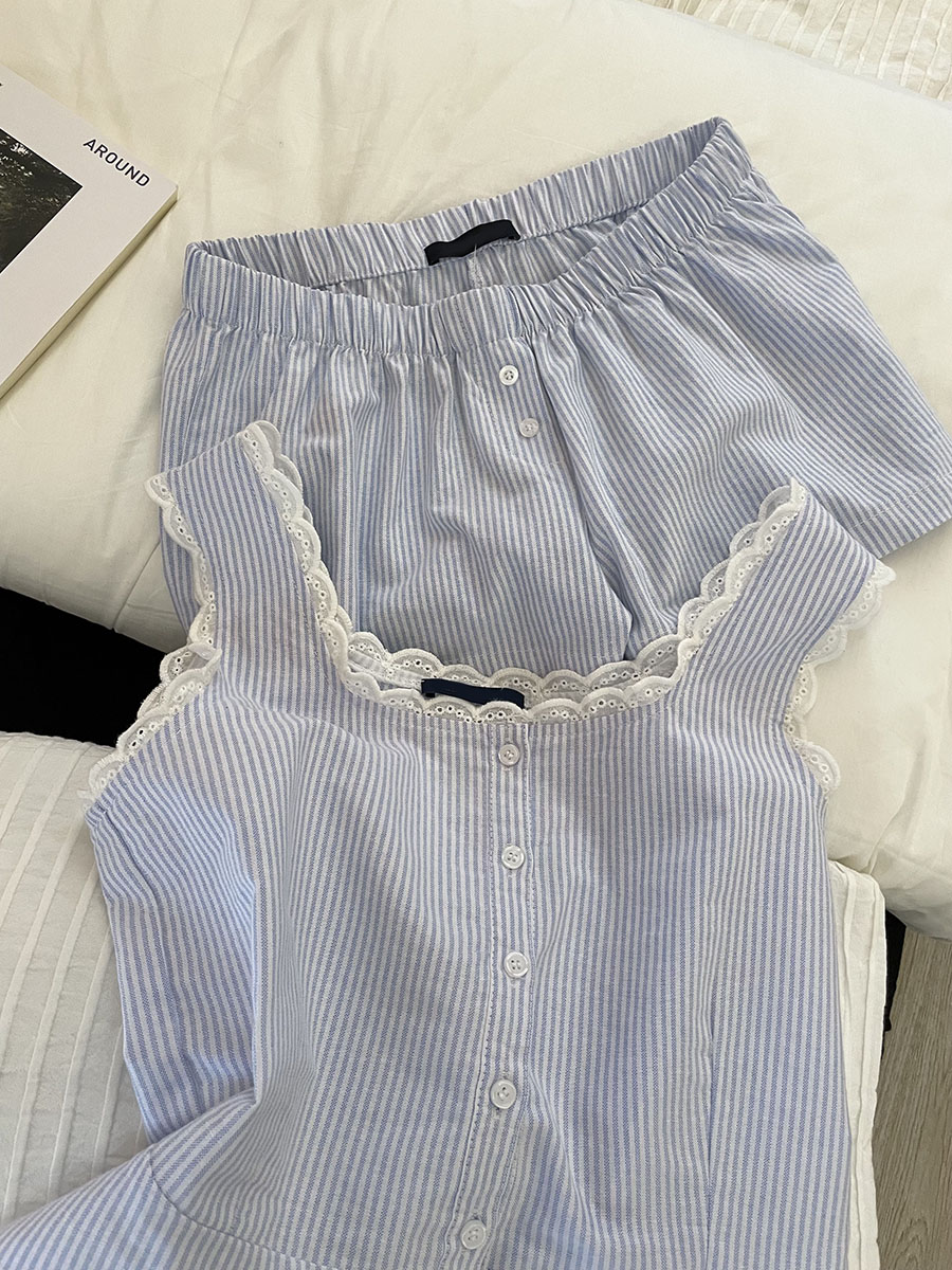 Blue Striped Shorts 2 Piece Se - Elastic Lace Trim recension och pris