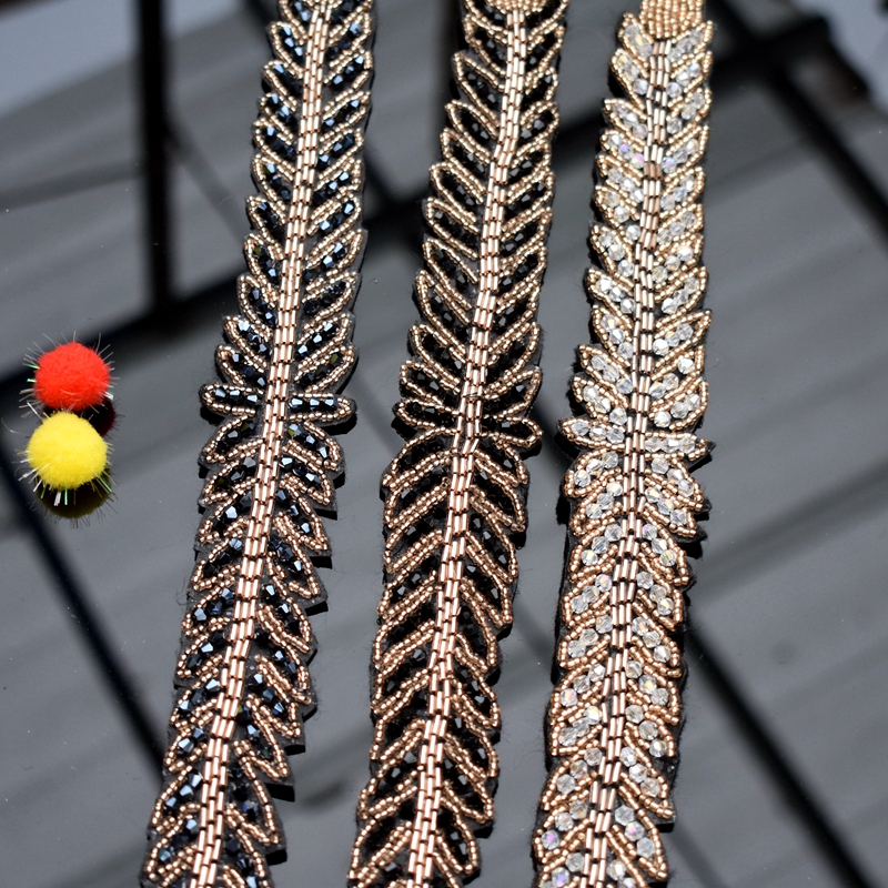 Long leaves leaf handmade appl - Beaded Trim Fringe recension och pris