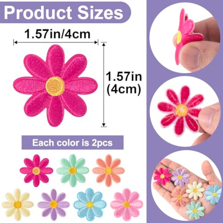 14 Pcs Flower Iron on Patches, - Applique Patch Flower recension och pris