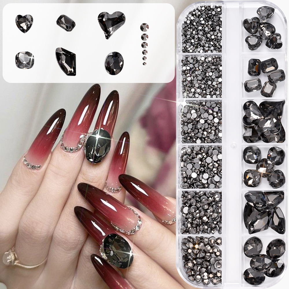 12Grids 3D Black Heart/Square/ - Hotfix Rhinestone Sheet recension och pris