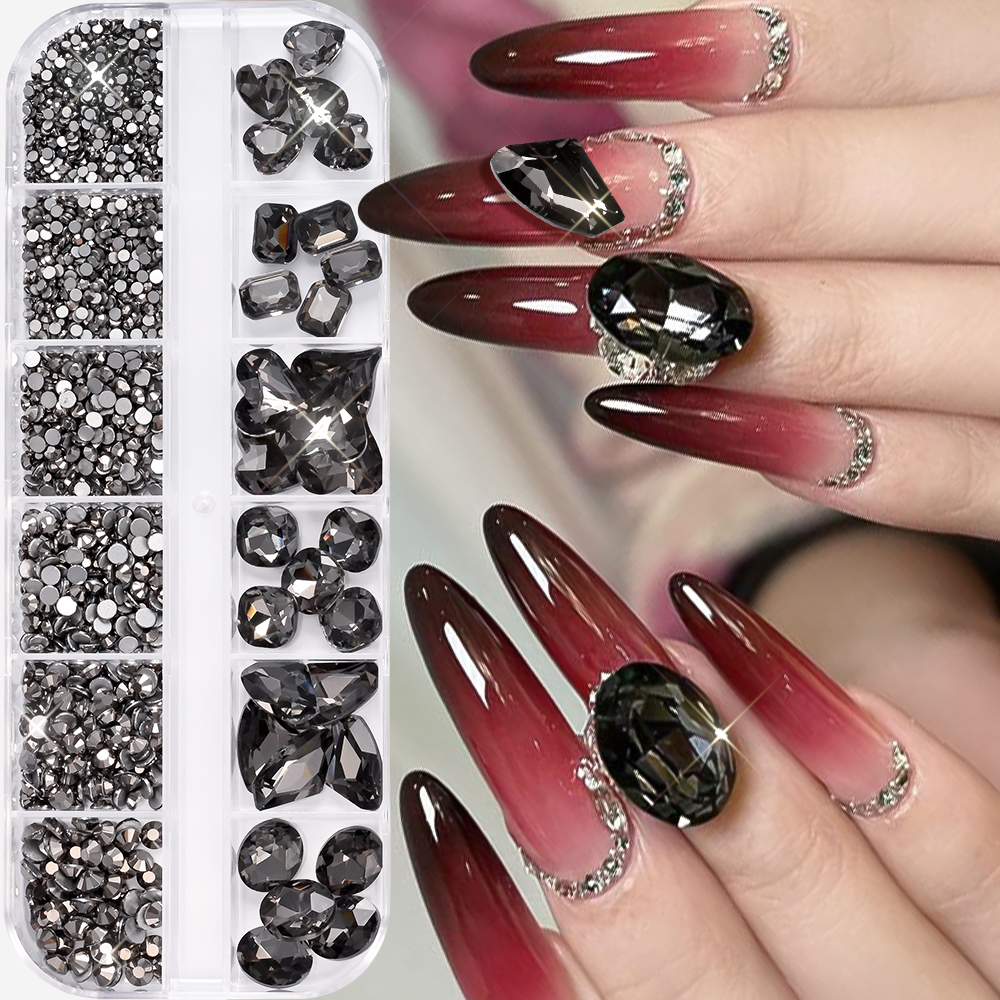 12Grids 3D Black Heart/Square/ - Hotfix Rhinestone Sheet recension och pris