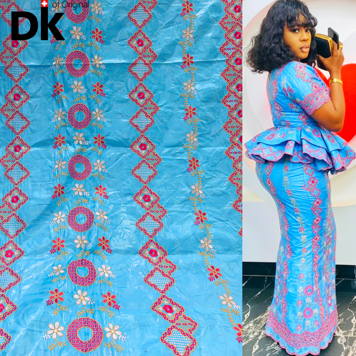 Sky Blue Mali Brode Bazin Fabr - Sew On Rhinestone recension och pris