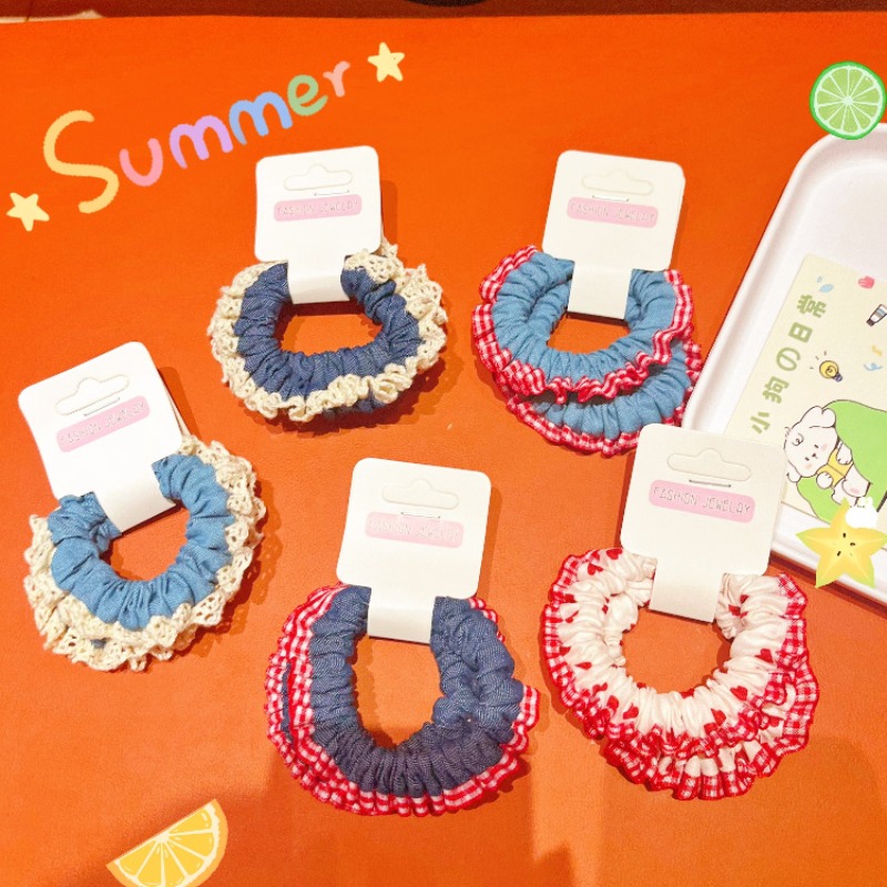 Lace Trim Denim Hair Ties Red  - Elastic Lace Trim recension och pris
