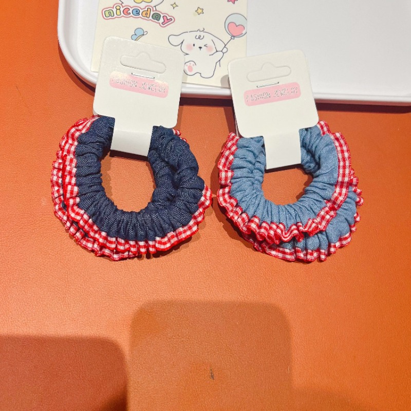 Lace Trim Denim Hair Ties Red  - Elastic Lace Trim recension och pris