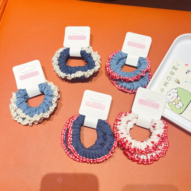 Lace Trim Denim Hair Ties Red  - Elastic Lace Trim recension och pris