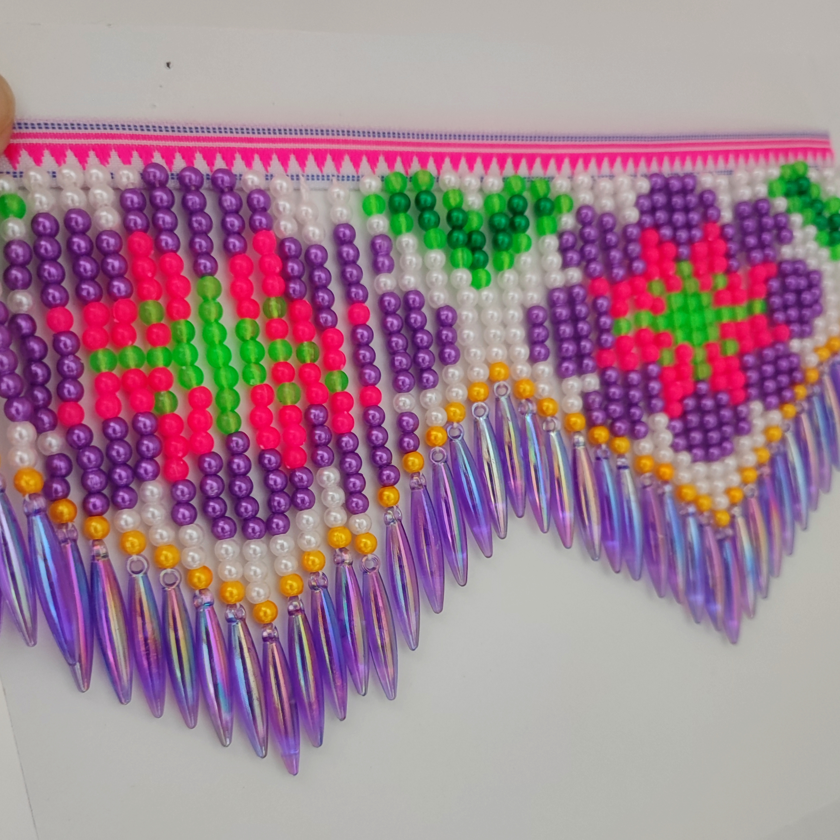 10cm Wide Purple Daisy Pattern - Beaded Trim Fringe recension och pris