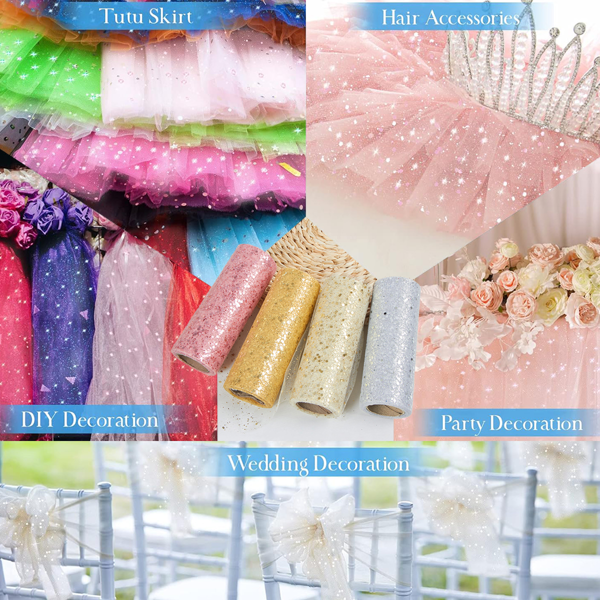 Glitter Tulle Rolls Birthday P - Organza Ribbon Spool recension och pris