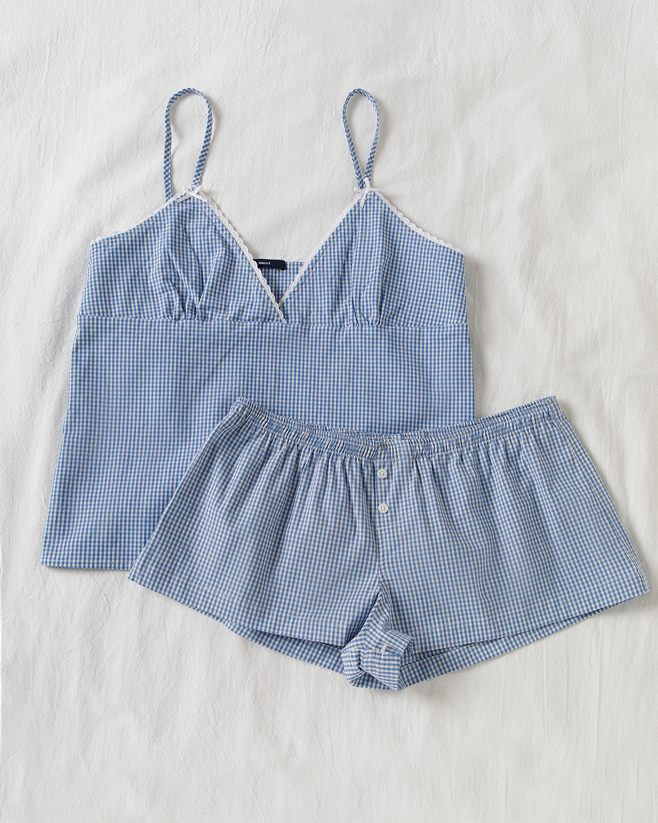 Blue Plaid Shorts 2 Piece Set  - Elastic Lace Trim recension och pris