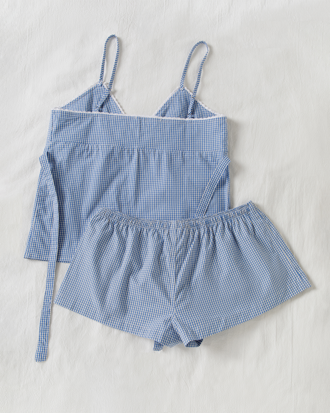 Blue Plaid Shorts 2 Piece Set  - Elastic Lace Trim recension och pris