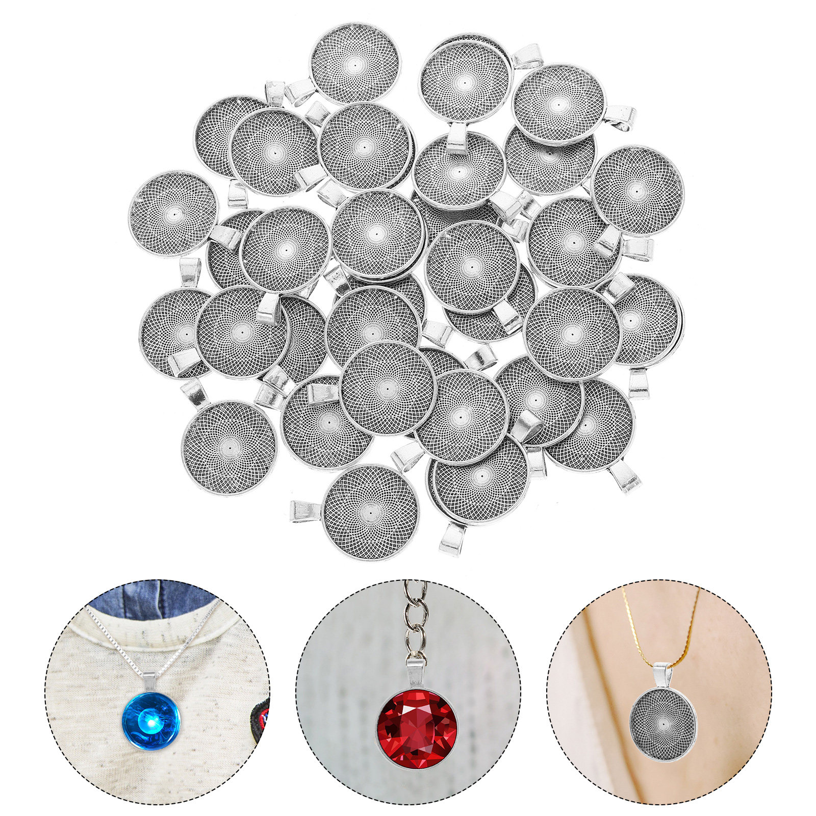 40Pcs Round Pendant Bezels Fla - Embellishment Crafts recension och pris