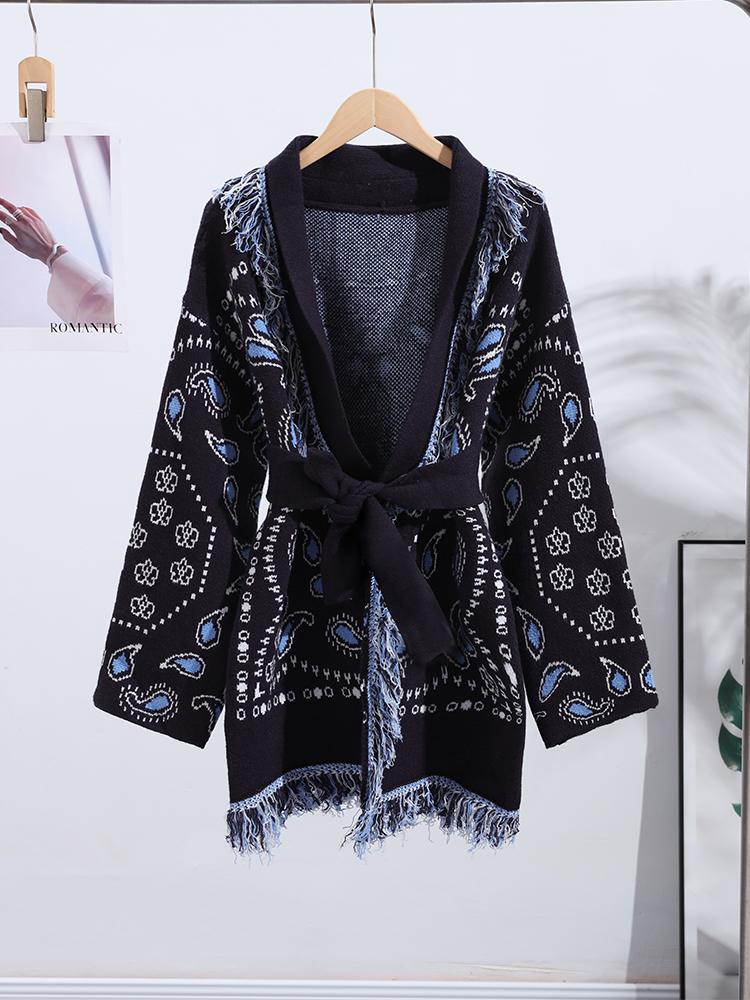 Elegant Print Tassel Cardigan  - Tassel Fringe Trim recension och pris